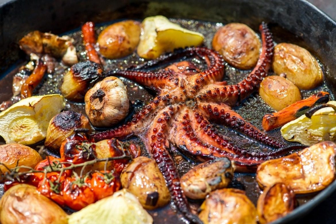 Roasted octopus peka
