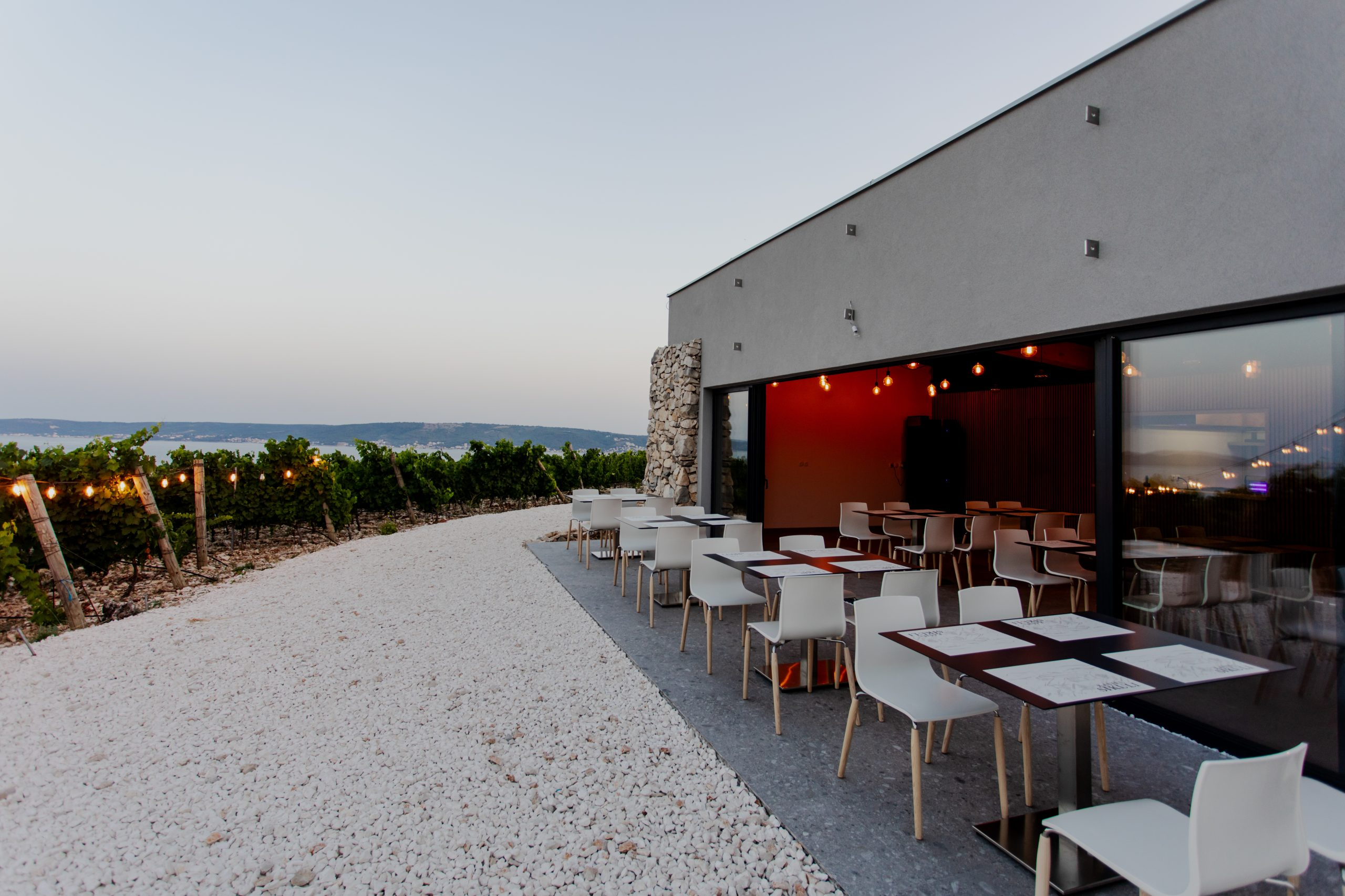 Winery terrace at dusk