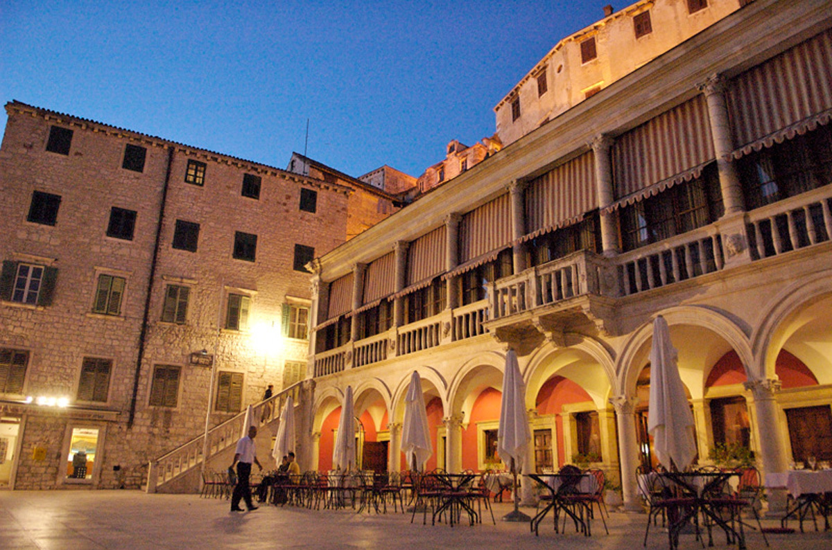 Šibenik colonnade at dusk